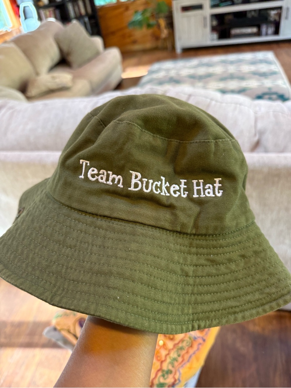 Kids Olive Bucket Hat with 'Team Bucket Hat' Embroidery
